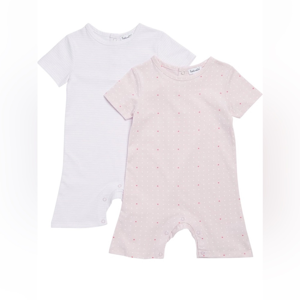 NWT Splendid pink stripe/ dots/ hearts 2 pack rompers